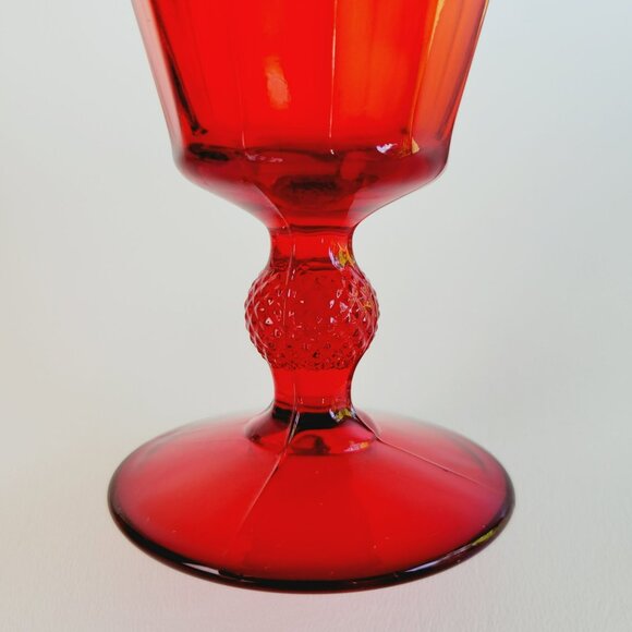 Viking Glass Co. Mt Vernon Red Glass Goblets (2), Panel & Cross Hatch, Retro USA - Picture 4 of 9